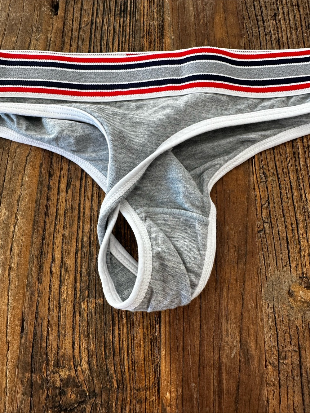 D&G Gray Bikini Panty with Red, Navy & White Striped Waistband - Picture 9 of 9